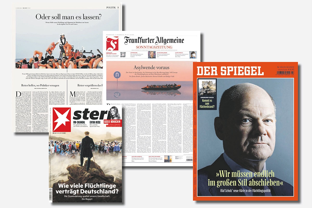 Beiträge zur Asyldebatte von »Die Zeit« (Juli 2018), »Stern« (Oktober 2015), »Frankfurter Allgemeine Sonntagszeitung« (September 2023) und »Der Spiegel« (vergangenen Samstag)