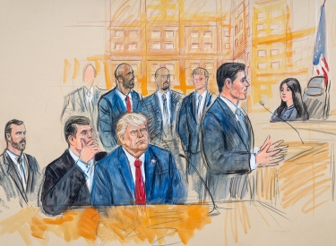 Die Künstlerskizze zeigt Donald Trump vor dem Bundesgericht