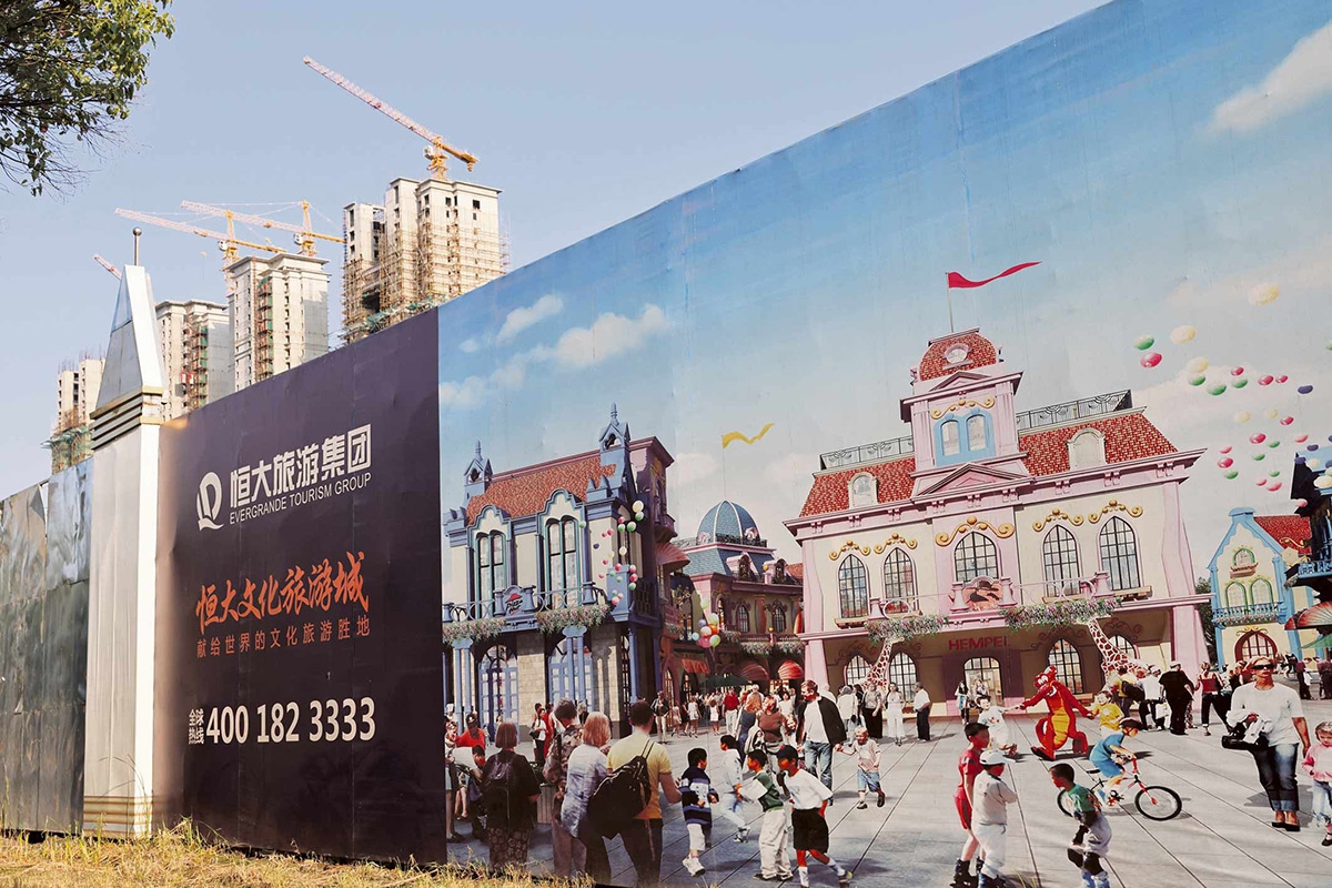 Baustelle in der Evergrande Cultural Tourism City in Taicang in der Provinz Jiangsu