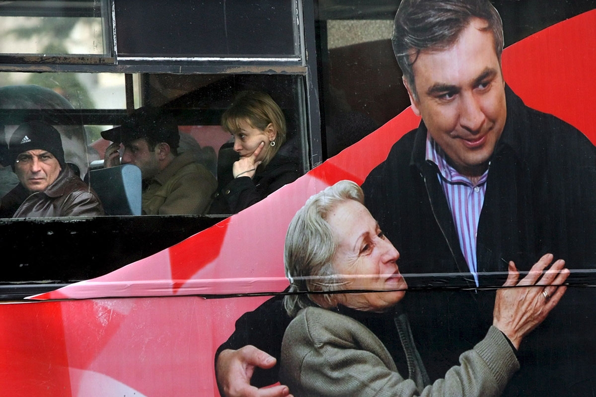 Micheil Saakaschwili auf einem Wahlplakat in Tiflis