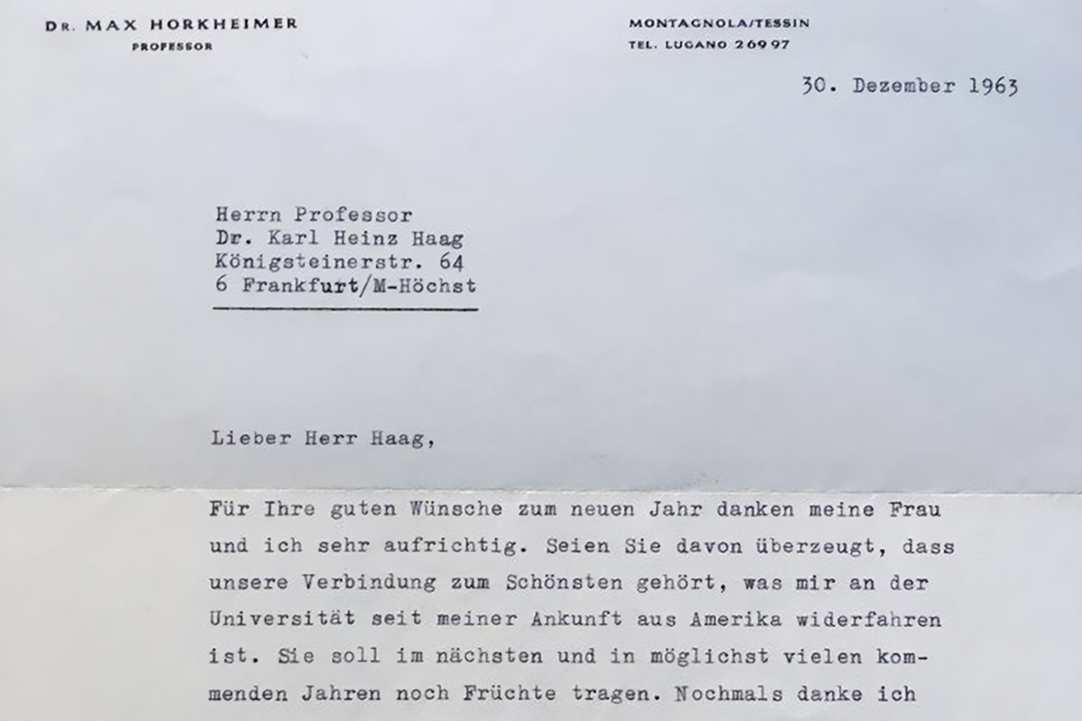 Unveröffentlichter Brief von Max Horkheimer