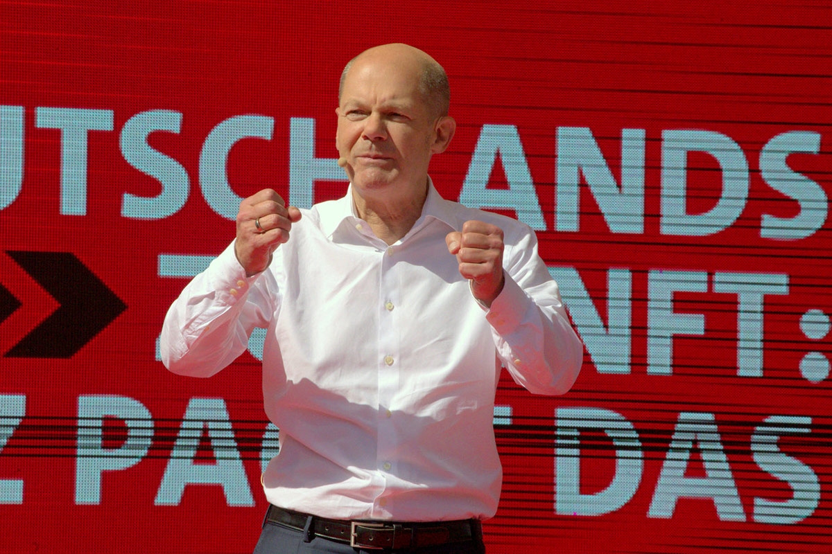 Olaf Scholz im August 2021 bei einer Wahlkampfveranstaltung in München