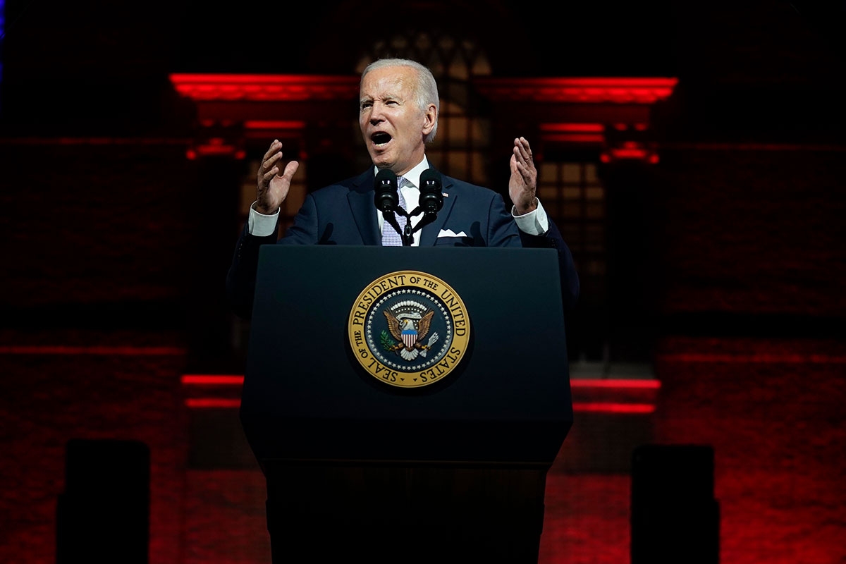 Joe Biden bei seiner Rede an die Nation in Philadelphia