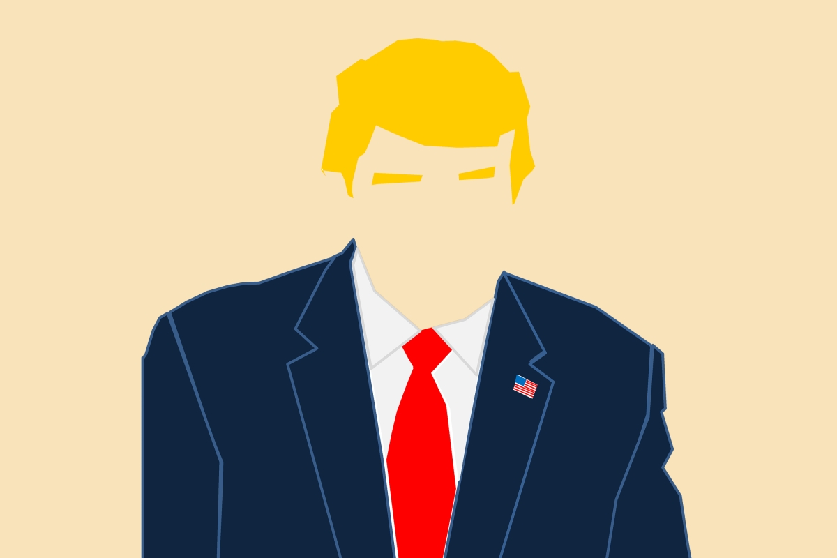 Eine Zeichnung von Donald Trump ohne Gesicht