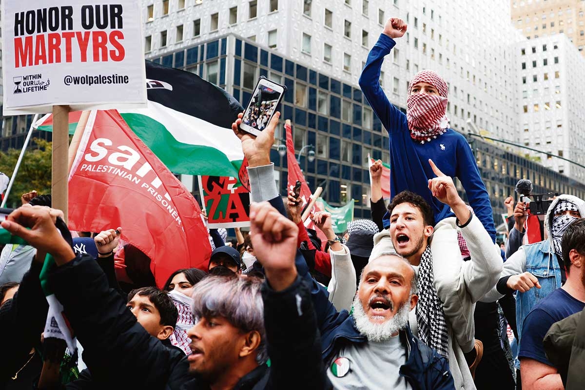 Unterstützer Palästinas demonstrieren in New York City, 9. Oktober