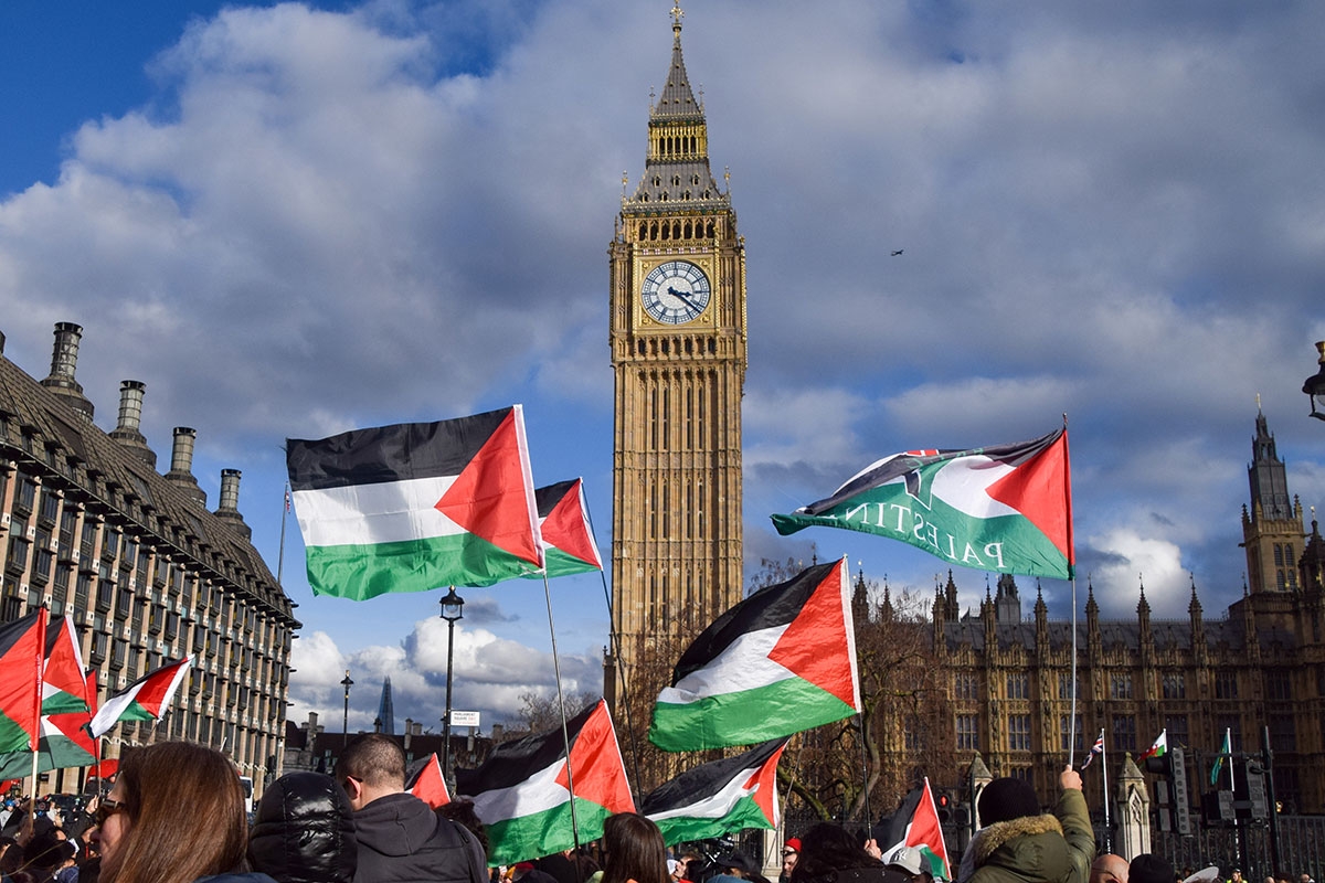 Palästina-Demonstration in Westminster, London, am 2. März
