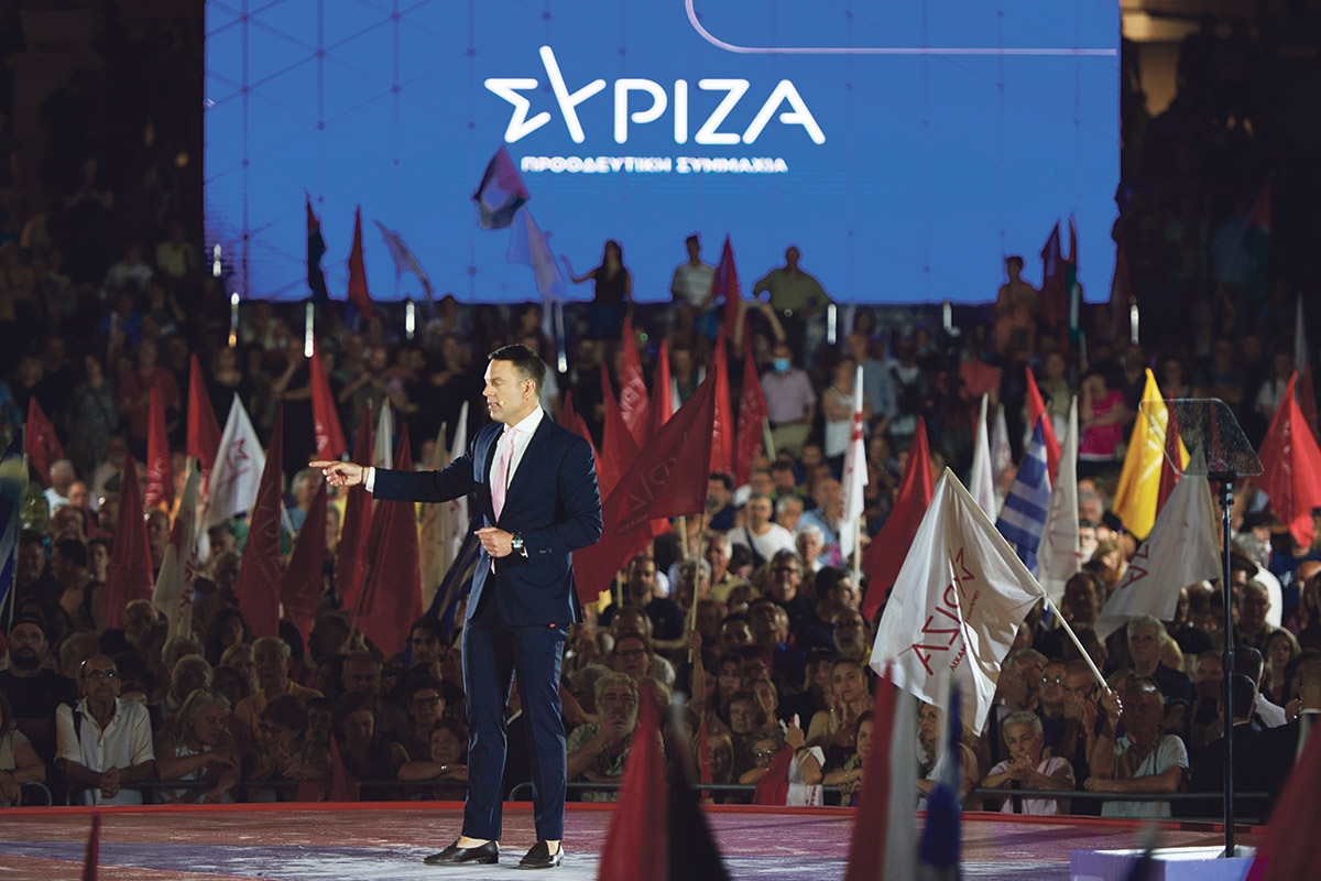 Da war er noch guter Dinge. Stefanos Kasselakis spricht vor den Europawahlen zu Syriza-Anhängern, 6. Juni