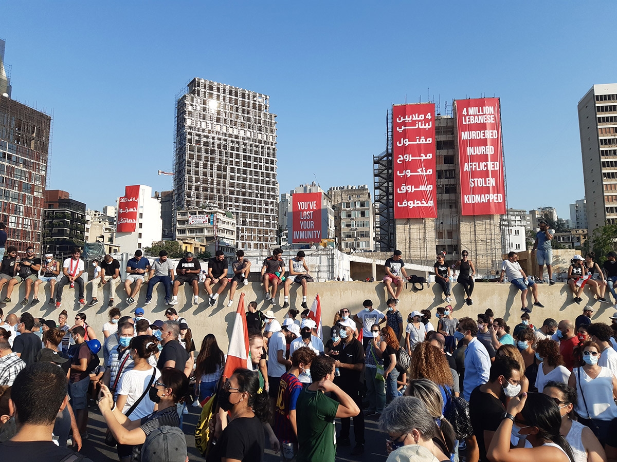 Kundgebung am Jahrestag der Explosion im Beiruter Hafen