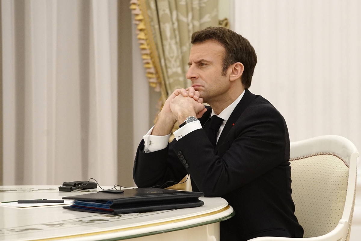 Emmanuel Macron beim Treffen mit Wladimir Putin in Moskau, 7. Februar