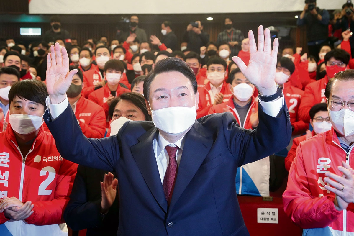 Der Konservative Yoon Suk-yeol nach seinem Wahlsieg in Seoul, 10. März
