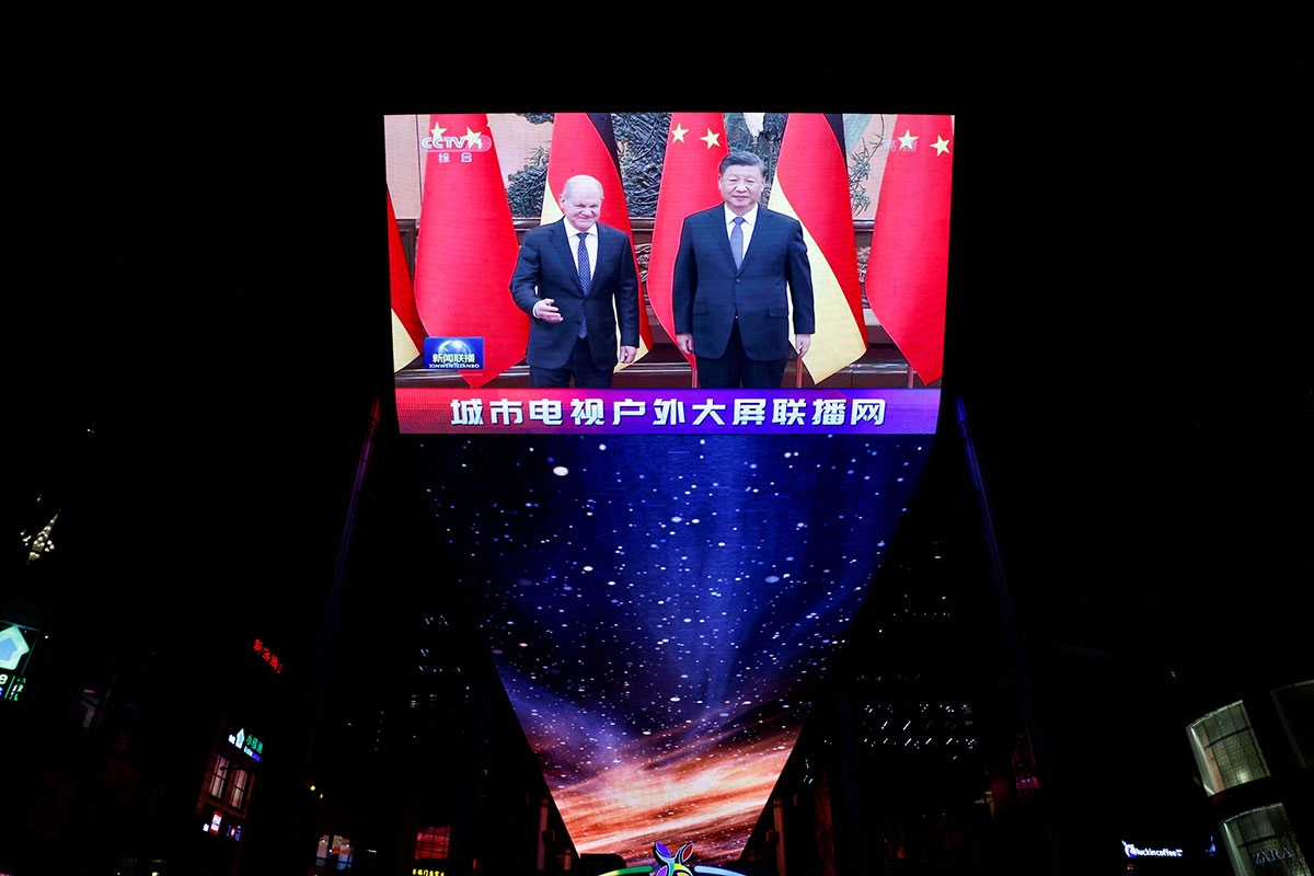 Scholz und Xi im chinesischen Fernsehen