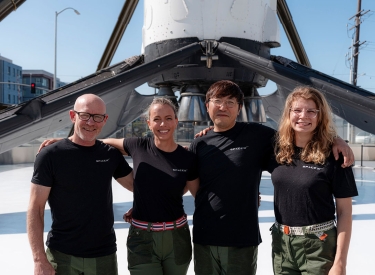 Rabea Rogge mit ihren Mitastronaut:innen Chun Wang, Jannicke Mikkelsen und Eric Philips (v.r.)