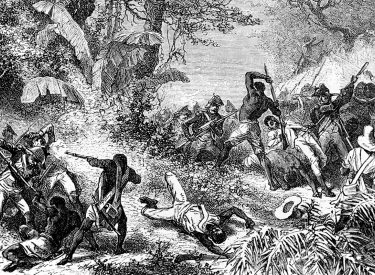 Historische Abbildung des Sklavenaufstand vom 22. August 1791