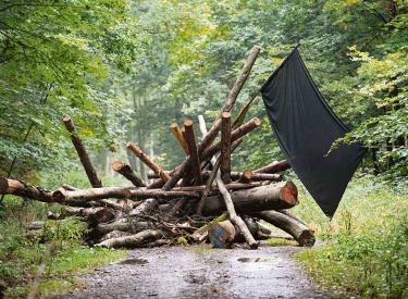 Barrikade im von Anhängern der Klimabewegung besetzten Dannenröder Forst