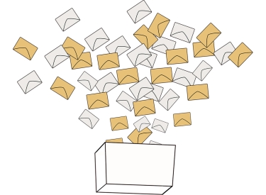 Illustration: Briefe fliegen in eine Wahlurne