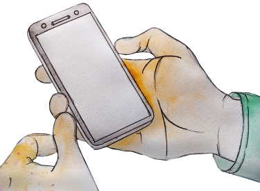 Zeichnung: Smartphone in Hand