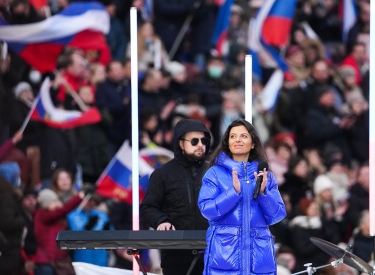 Margarita Simonjan, bei einer Feier zum achtjährigen Jubiläum der Annexion der Krim in Moskau