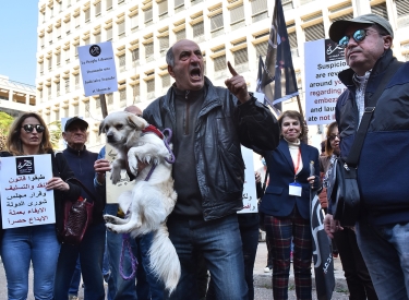 Demonstrant mit Hund