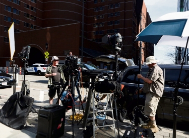 Presse wartet vor dem Bundesgericht in Boston