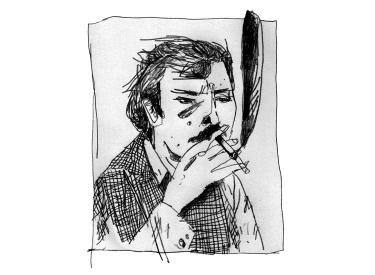 Zeichung von Wolfgang Pohrt mit Zigarette
