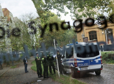 Polizisten vor der Synagoge am Fraenkelufer in Berlin-Kreuzberg am 13. Oktober