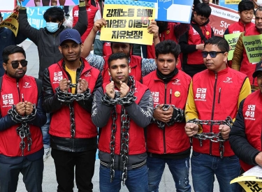 Protest migrantischer Arbeiter in Seoul, 30. April 2023